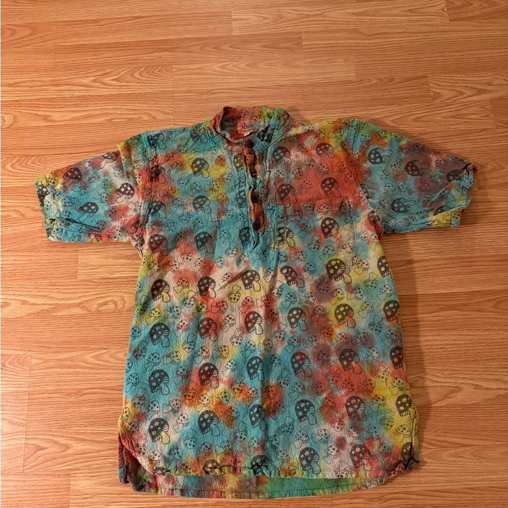 Reah mushroom cotton boho tee vintage tie dye shirt size L rainbow colored EUC
